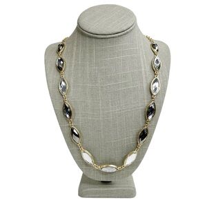 Gold Tone Faceted Marquise Rhinestone Gradient Gray Long Chain Necklace